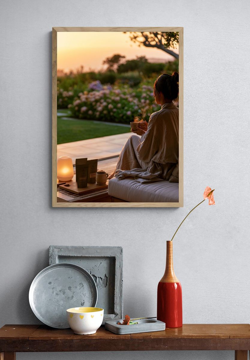 Sunset Tea Garden Photography Poster. — room view 3
