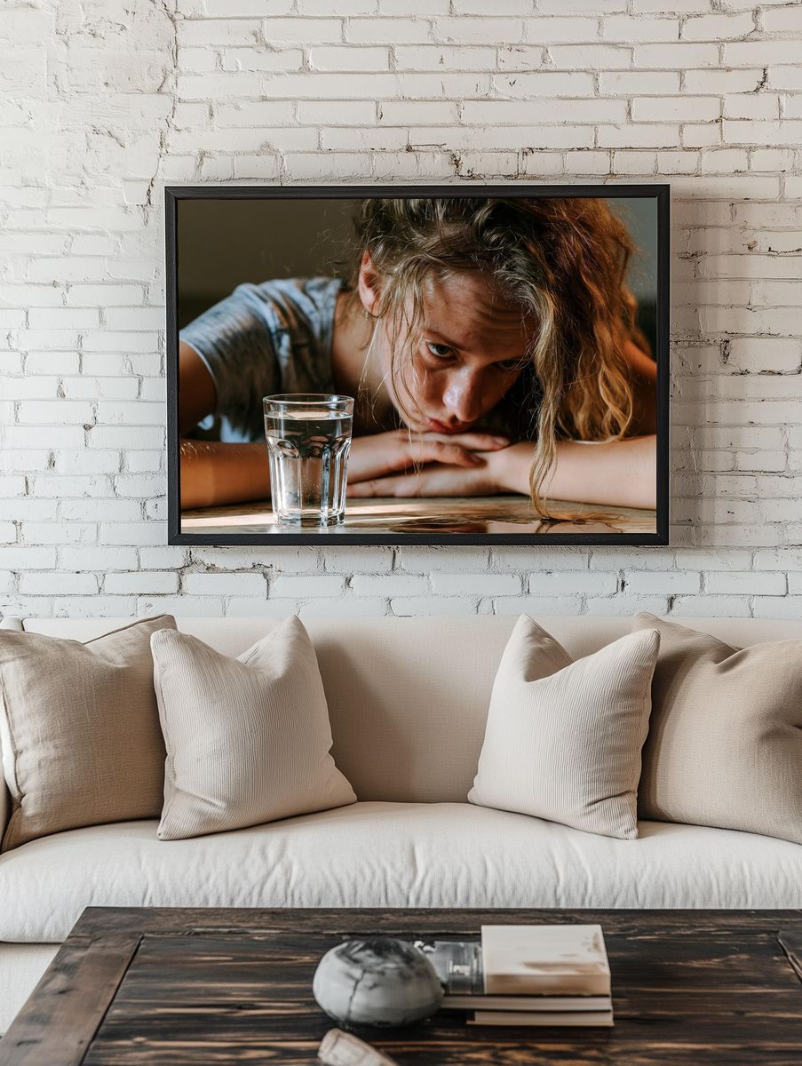 Girl and Glass of Water Photography Poster. — room view 1