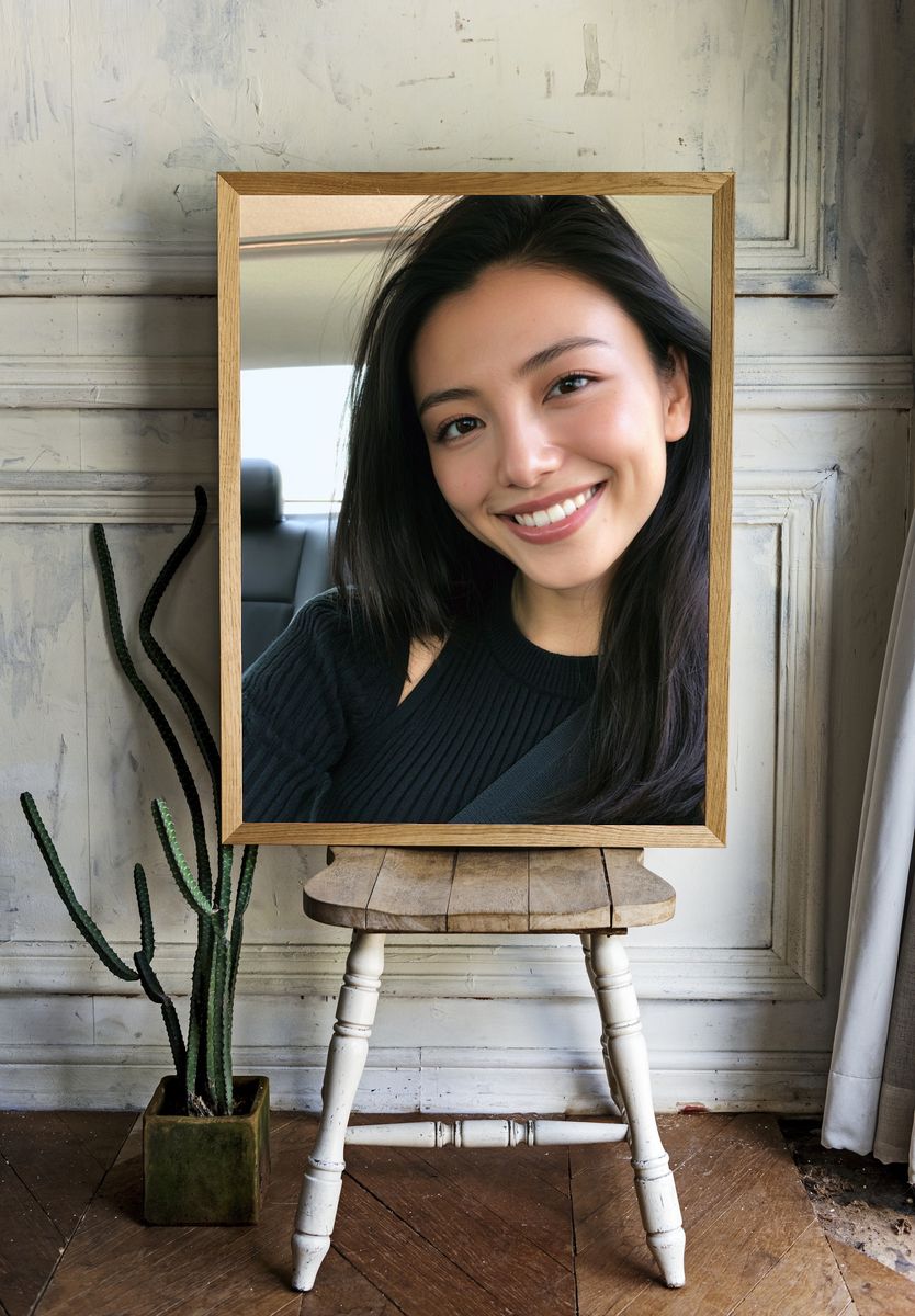 Smiling Car Selfie Portrait Print. — room view 1