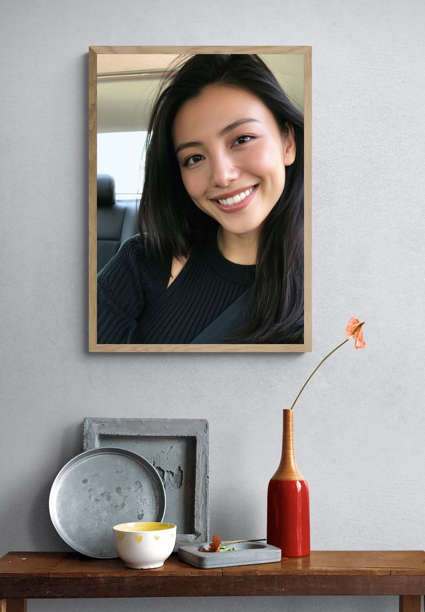 Smiling Car Selfie Portrait Print. — room view 3