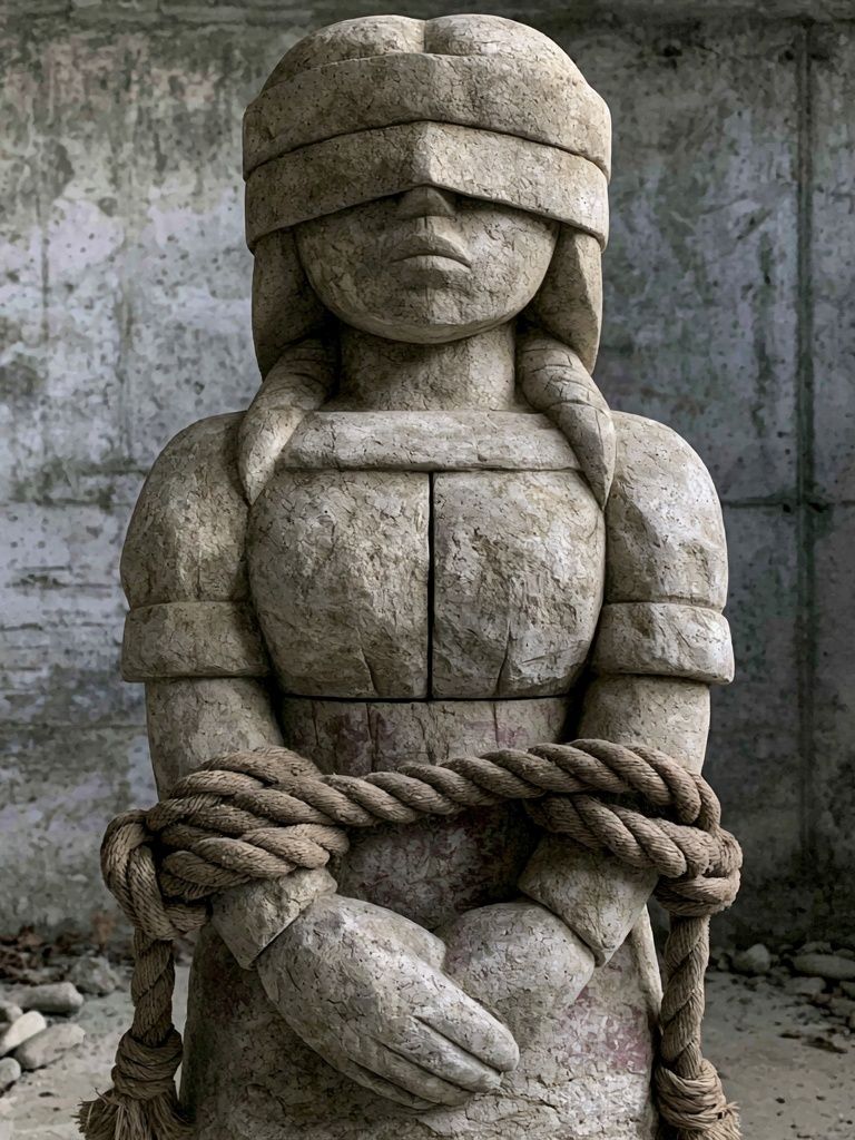 Blindfolded Stone Figure Photography Poster. poster — photography art