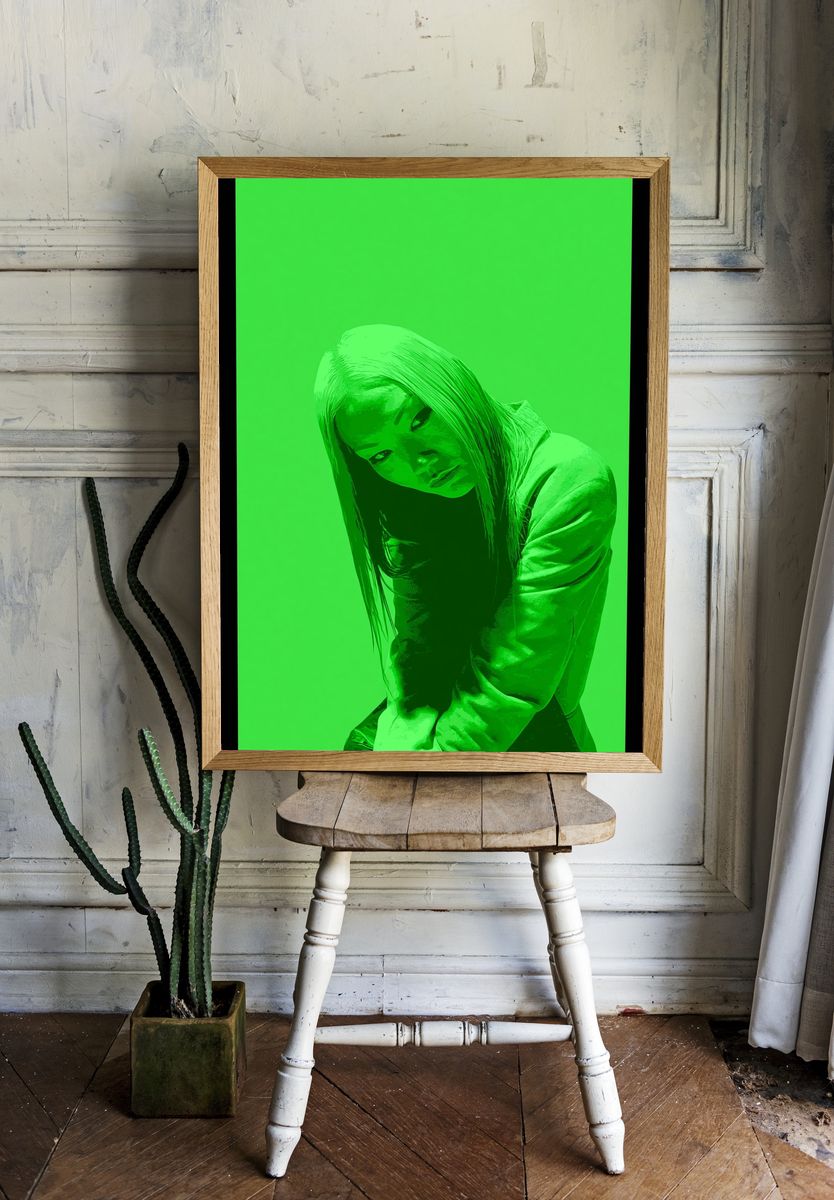 Neon Green Portrait Poster. room preview