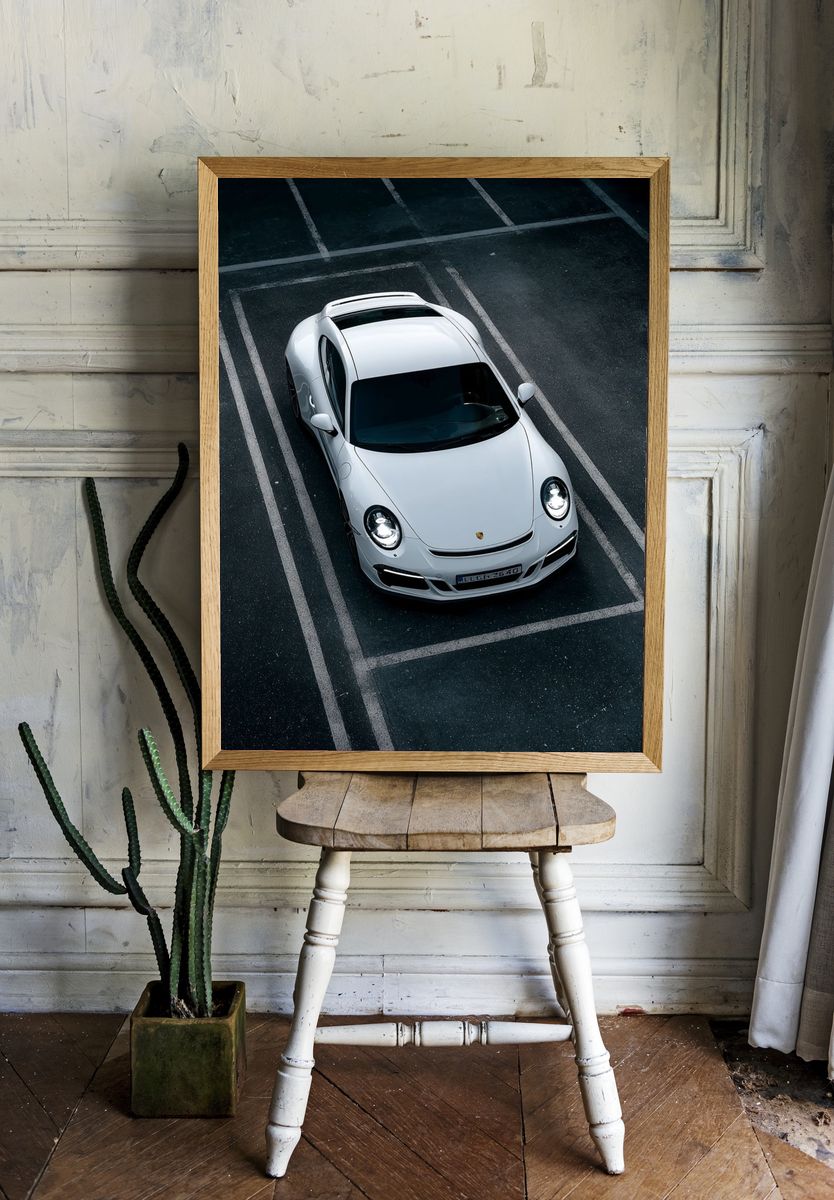 White Porsche Street Photography Poster. — room view 1