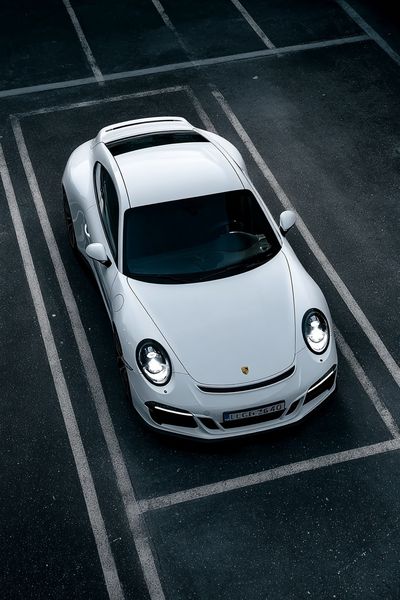 White Porsche Street Photography Poster. poster print