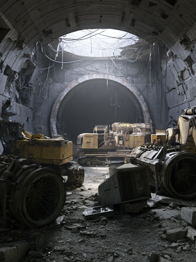 Abandoned Tunnel Machinery Photography Poster. poster detail