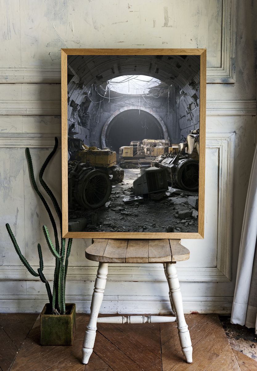 Abandoned Tunnel Machinery Photography Poster. room preview
