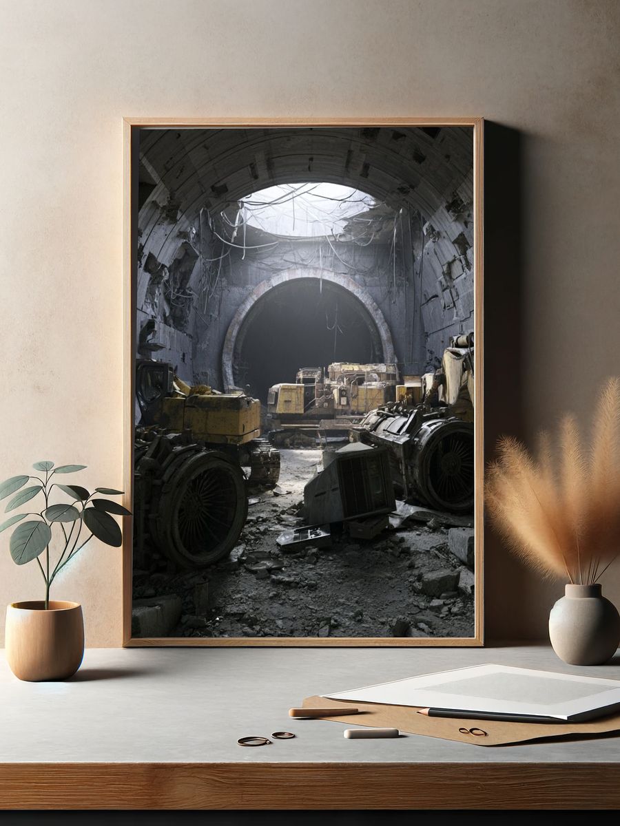 Abandoned Tunnel Machinery Photography Poster. — room view 2