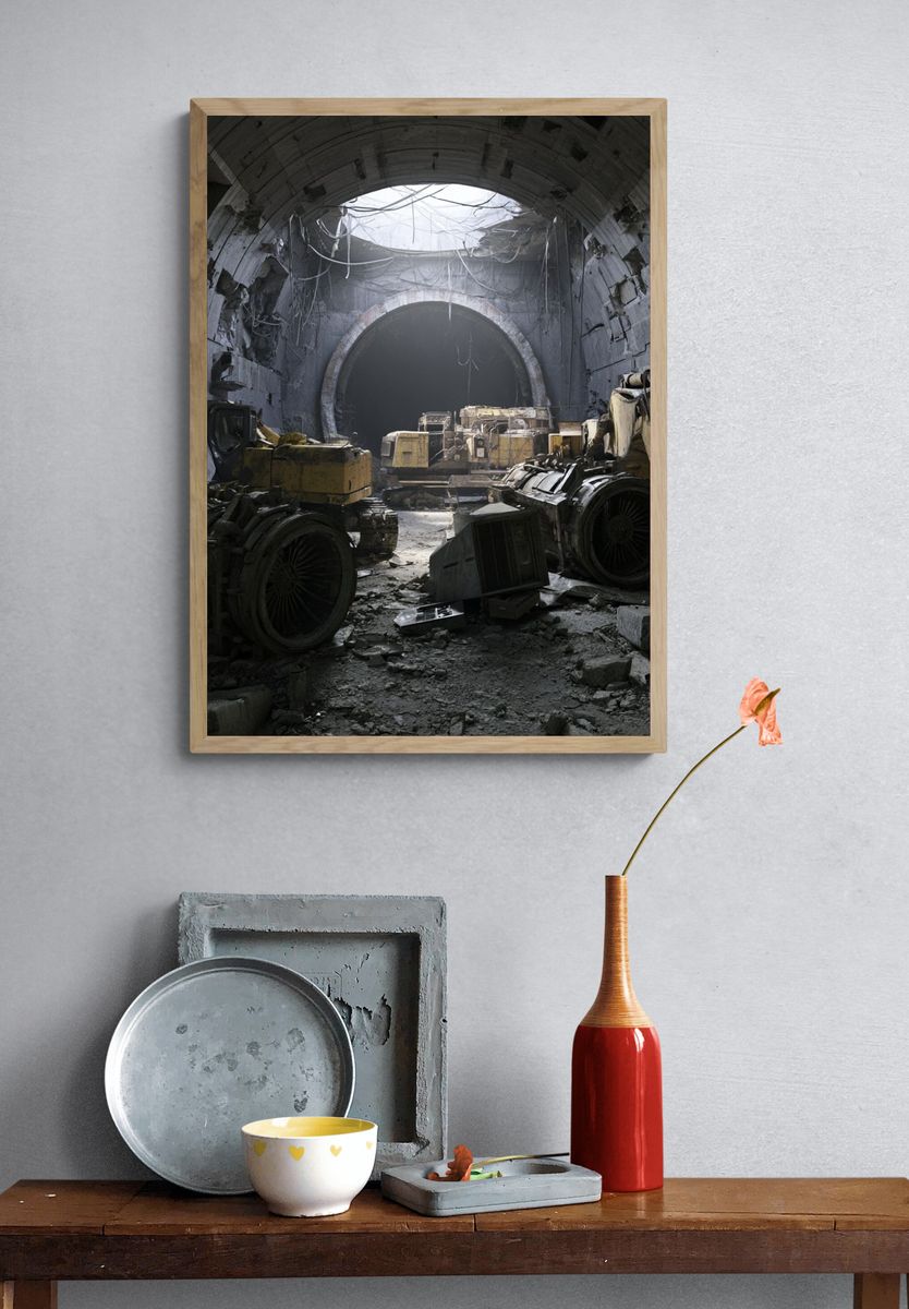 Abandoned Tunnel Machinery Photography Poster. — room view 3