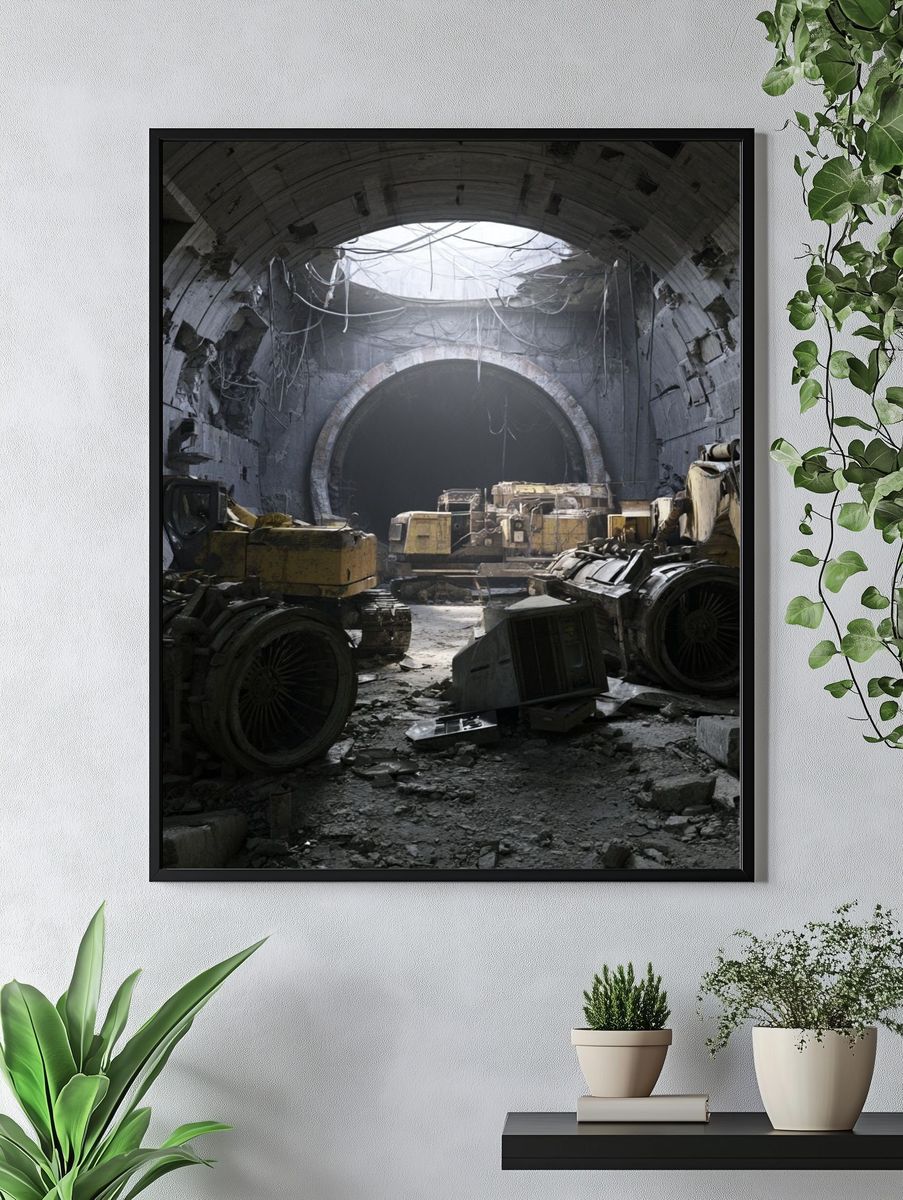 Abandoned Tunnel Machinery Photography Poster. — room view 4