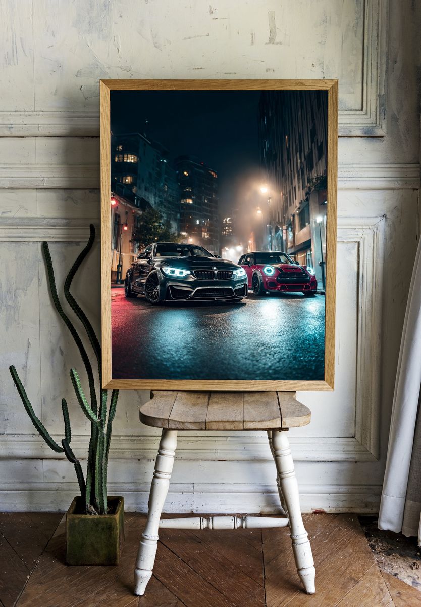 Night City Sports Cars Photography Poster. — room view 1