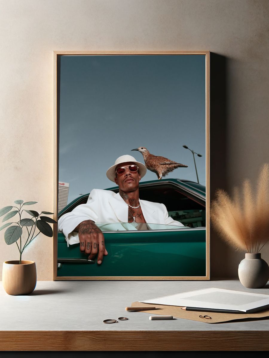 Stylish Portrait with Bird Photography Poster. — room view 2