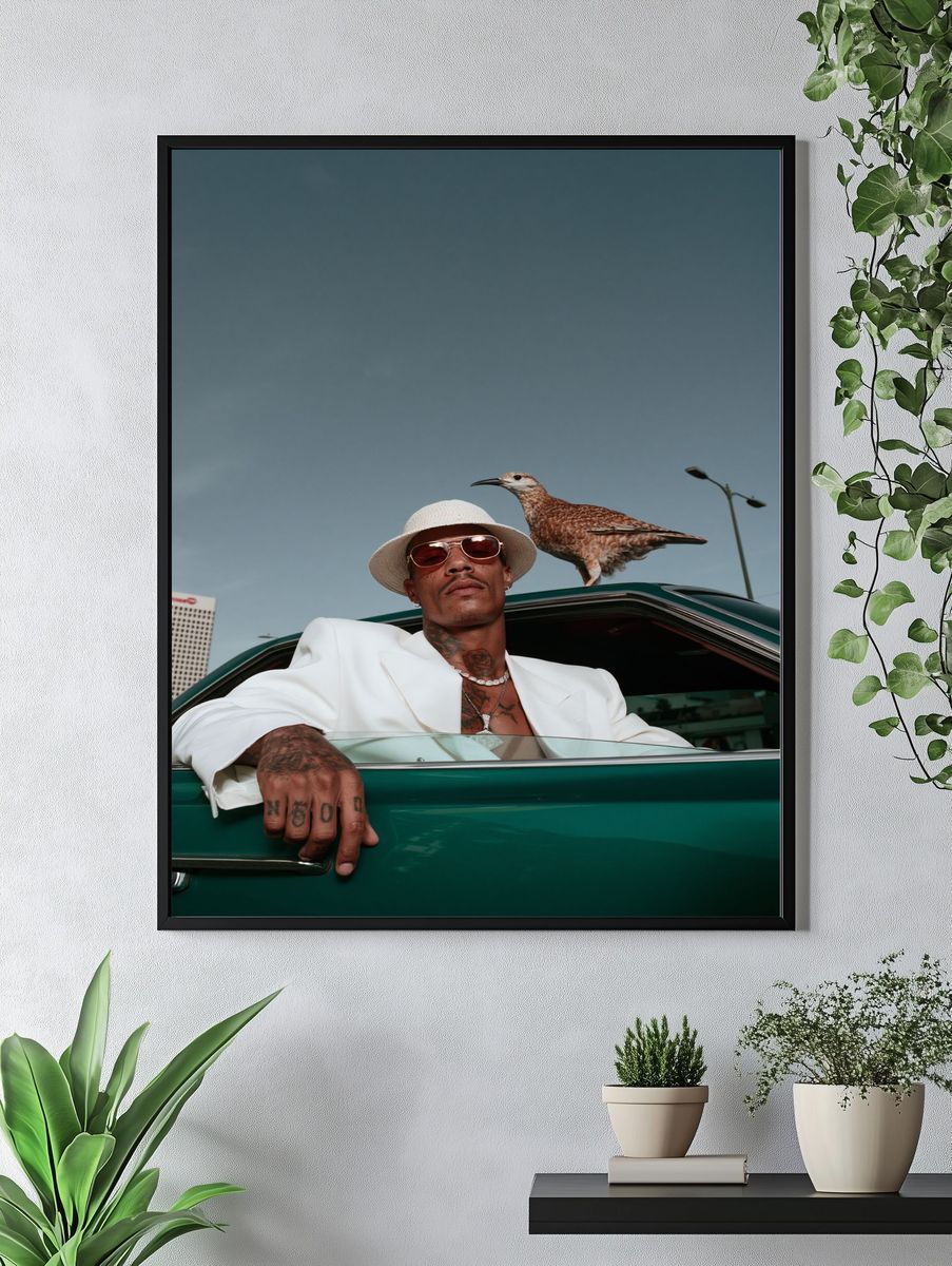 Stylish Portrait with Bird Photography Poster. — room view 4