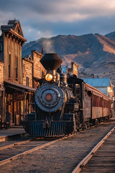 Vintage Steam Train at Sunset Poster.