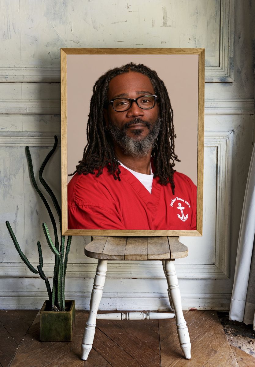 Portrait in Red Scrubs Photography Poster. room preview