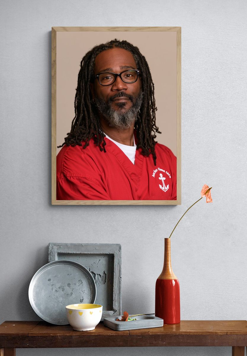 Portrait in Red Scrubs Photography Poster. — room view 3