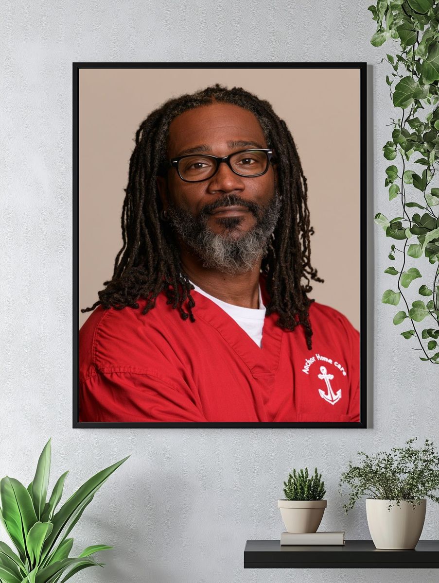 Portrait in Red Scrubs Photography Poster. — room view 4