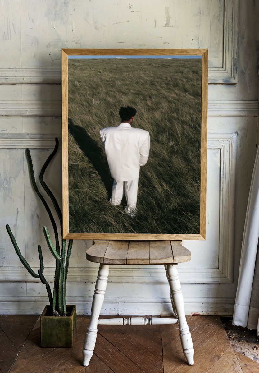 Solitary Figure in Grass Photography Poster. — room view 1