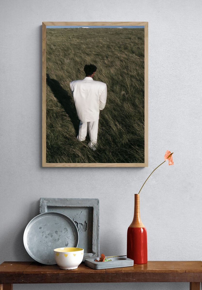 Solitary Figure in Grass Photography Poster. — room view 3