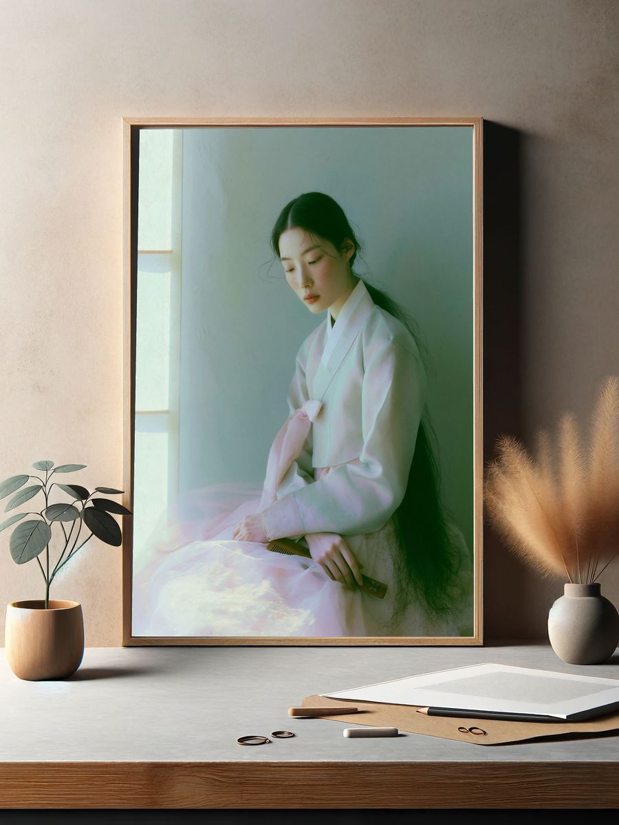 Serene Hanbok Portrait Print. — room view 2
