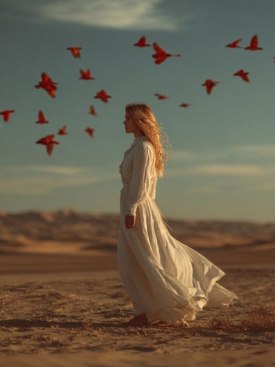 Desert Woman with Red Birds Print.