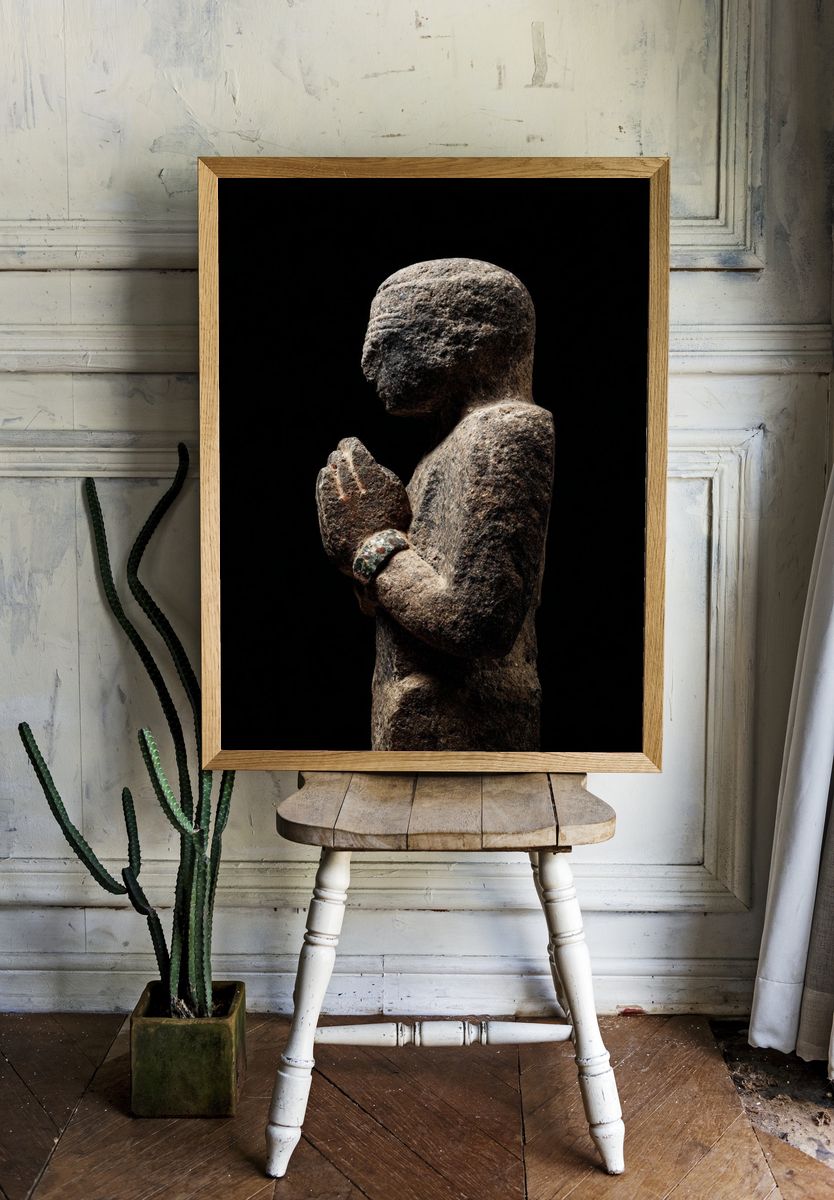 Stone Prayer Figure Photography Poster. — room view 1