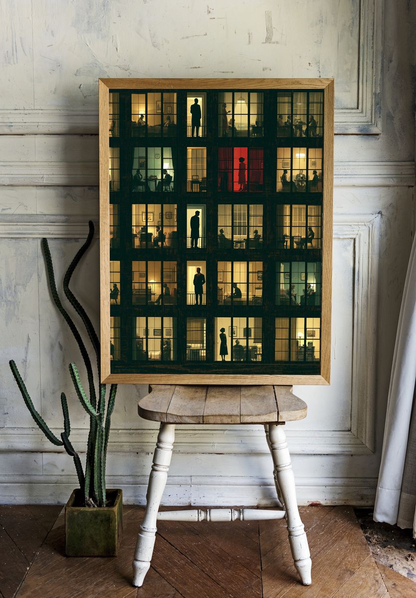 Nocturnal Apartment Windows Photography Poster. — room view 1