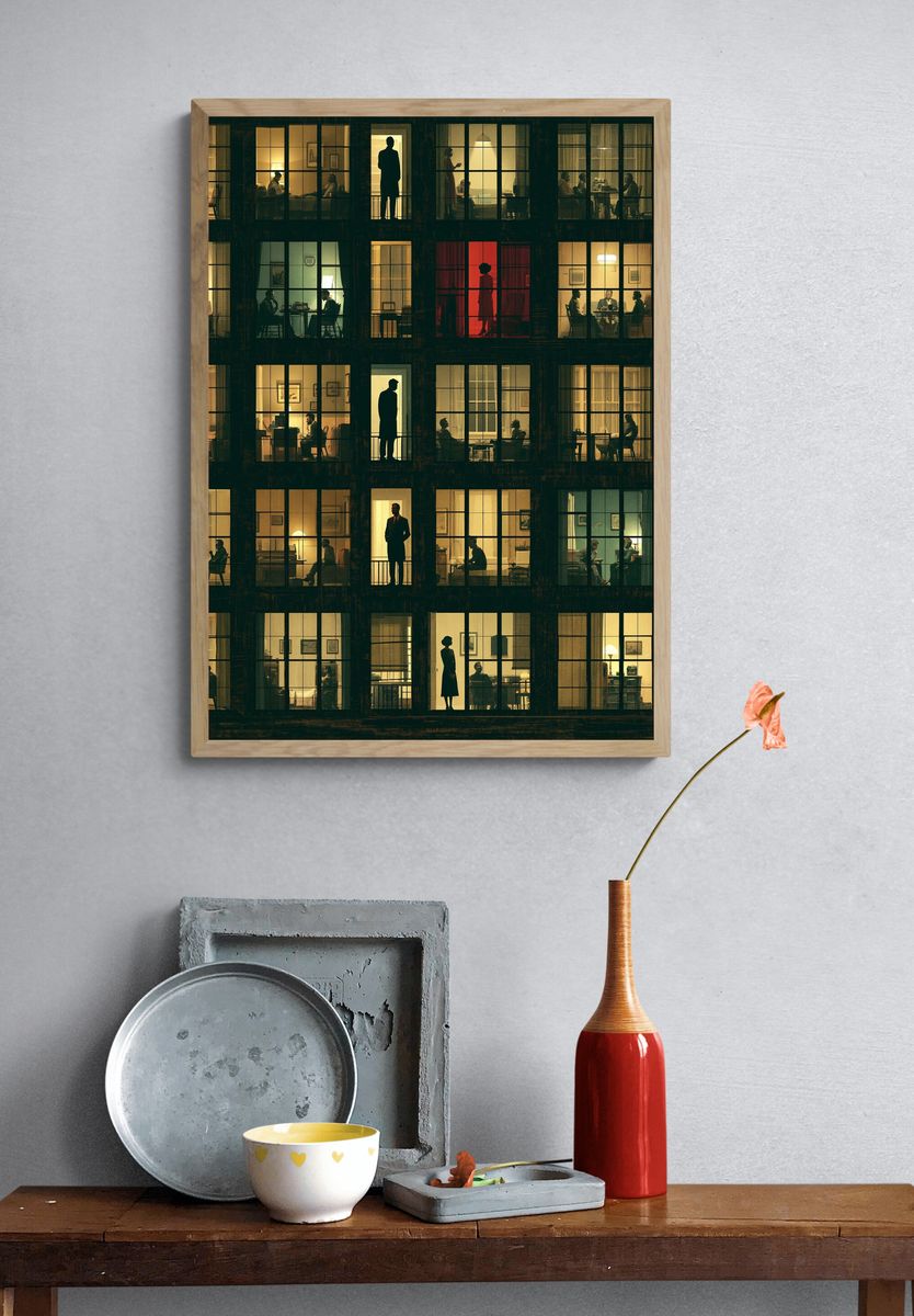 Nocturnal Apartment Windows Photography Poster. — room view 3