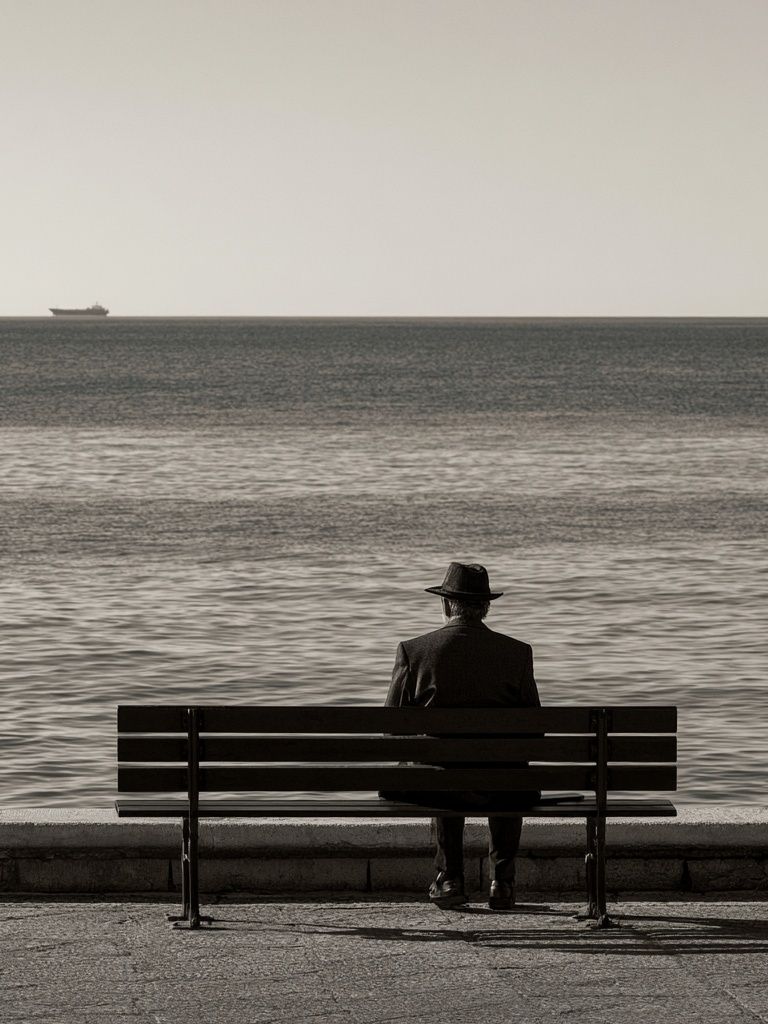 Solitary Seaside Bench Photography Poster. poster — photography art