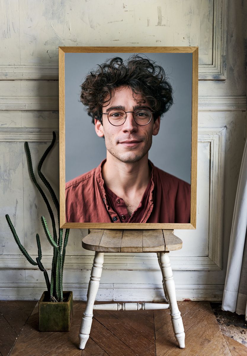 Curly-Haired Portrait Photography Poster. room preview