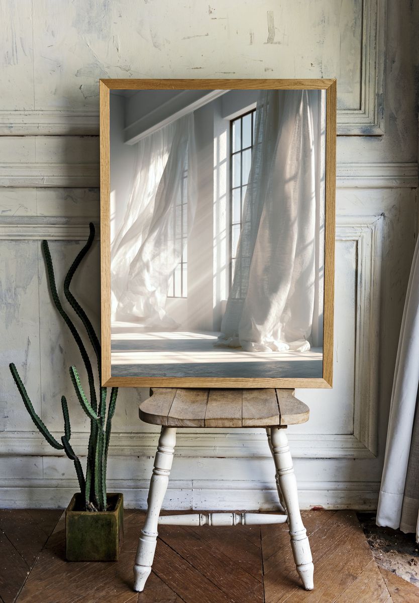 Sunlit Sheer Curtains Photography Poster. room preview
