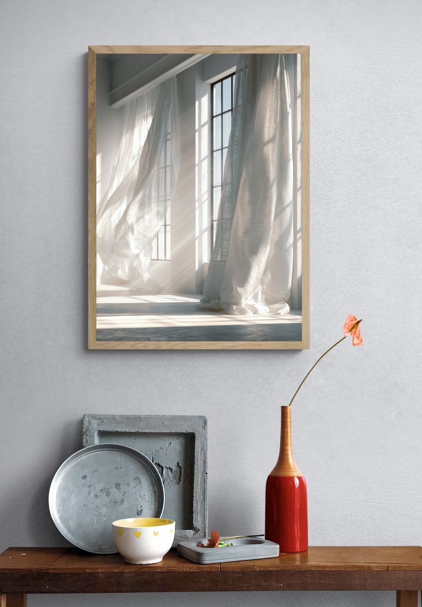 Sunlit Sheer Curtains Photography Poster. — room view 3