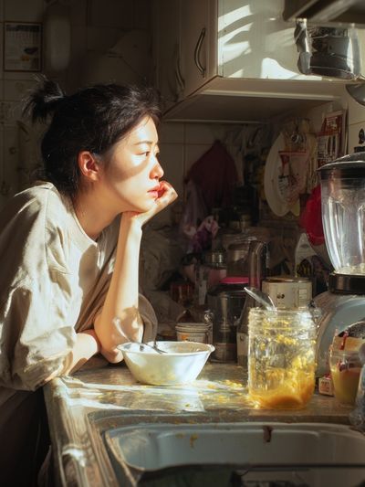 Sunlit Kitchen Portrait Print. poster