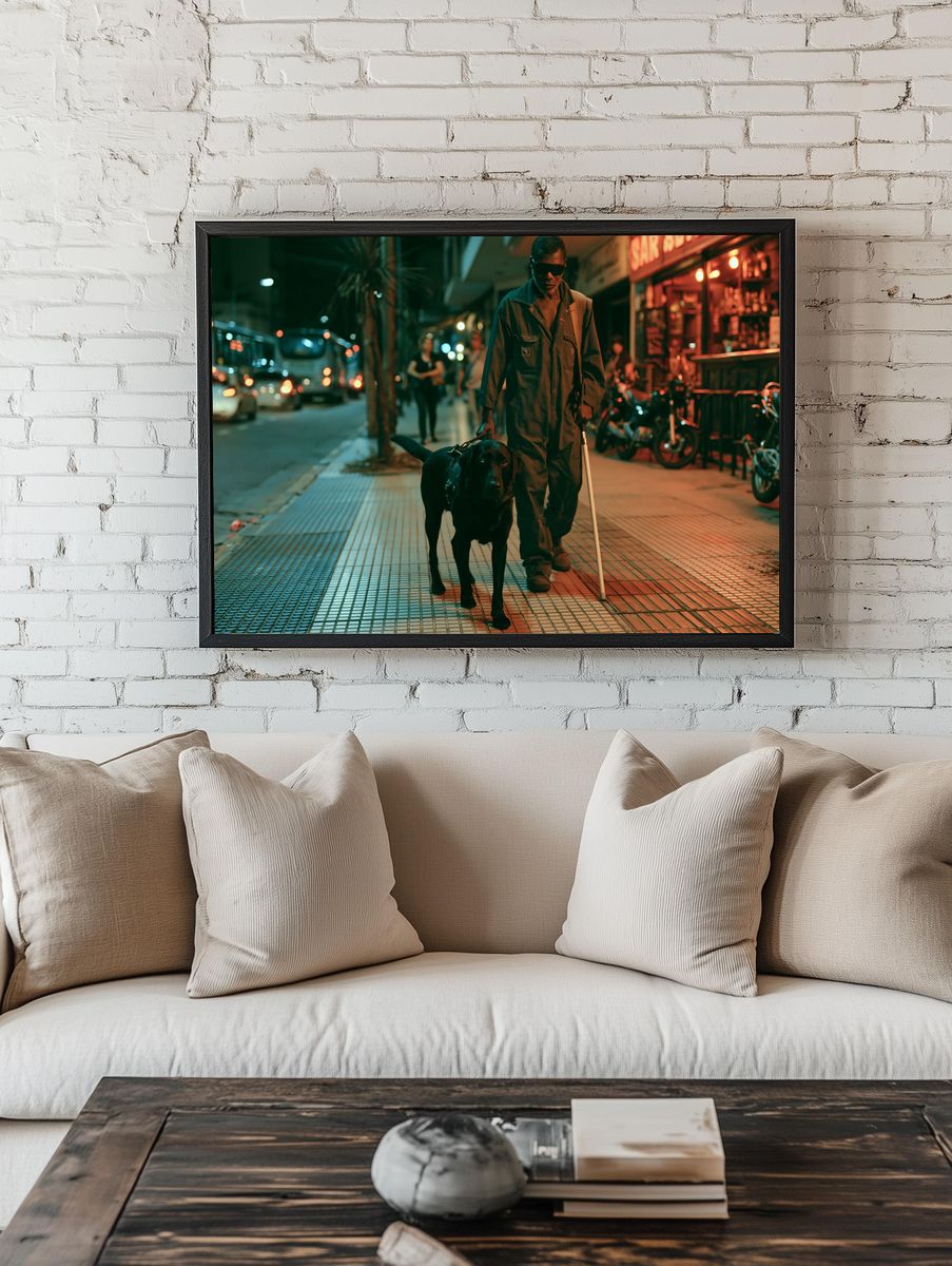 Night Street Walk with Guide Dog Poster. — room view 1