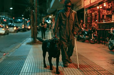 Night Street Walk with Guide Dog Poster. poster print