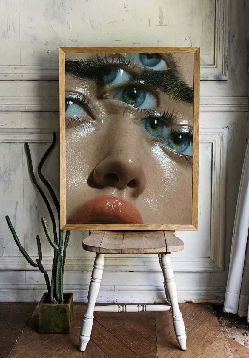 Glossy Blue Eyes Portrait Poster. — room view 1