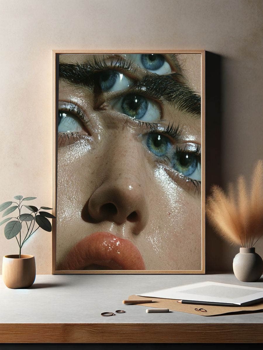 Glossy Blue Eyes Portrait Poster. — room view 2