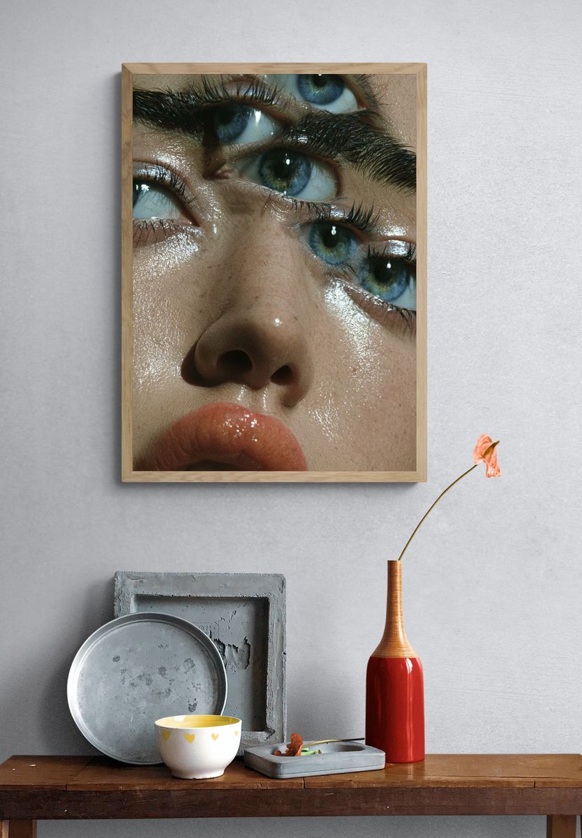 Glossy Blue Eyes Portrait Poster. — room view 3