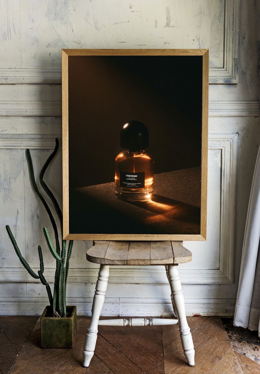 Amber Perfume Bottle Photography Poster. room preview