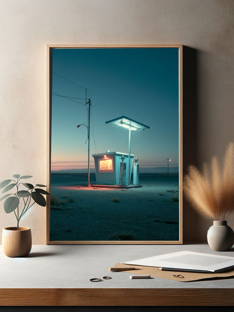 Desert Gas Station Twilight Poster. — room view 2