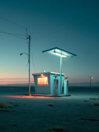 Desert Gas Station Twilight Poster. poster print