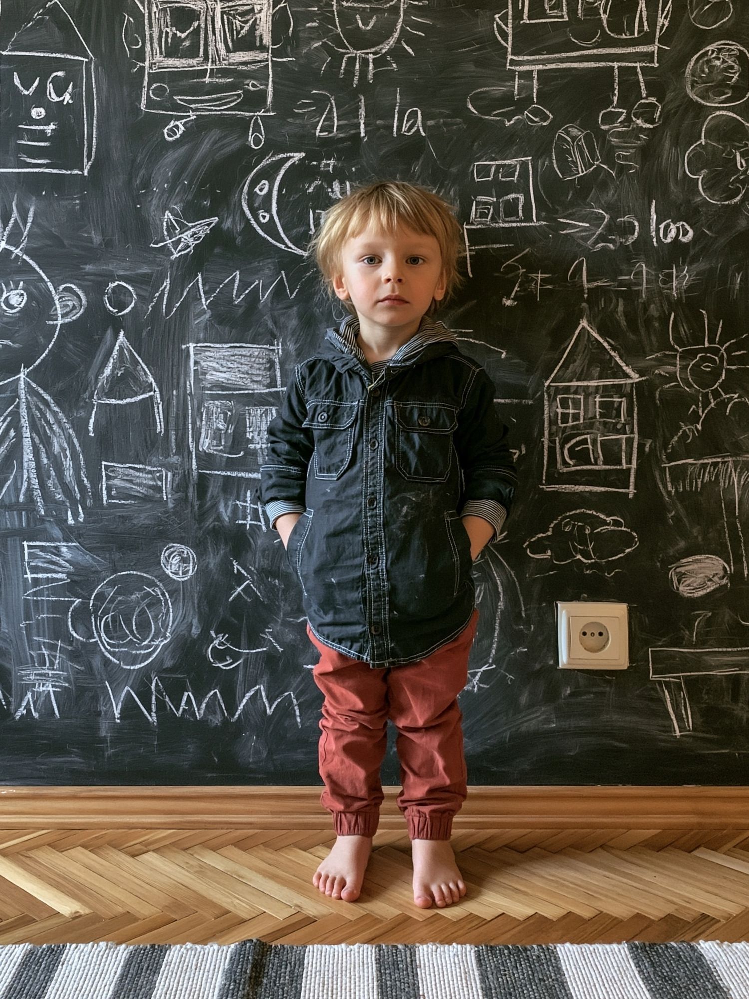 Child in Chalkboard Drawing Room Poster. poster detail