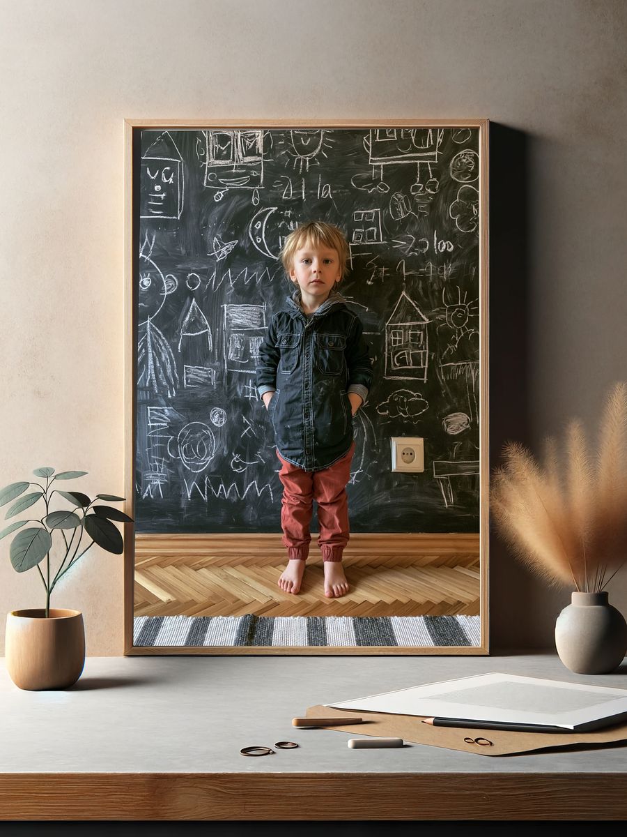 Child in Chalkboard Drawing Room Poster. — room view 2