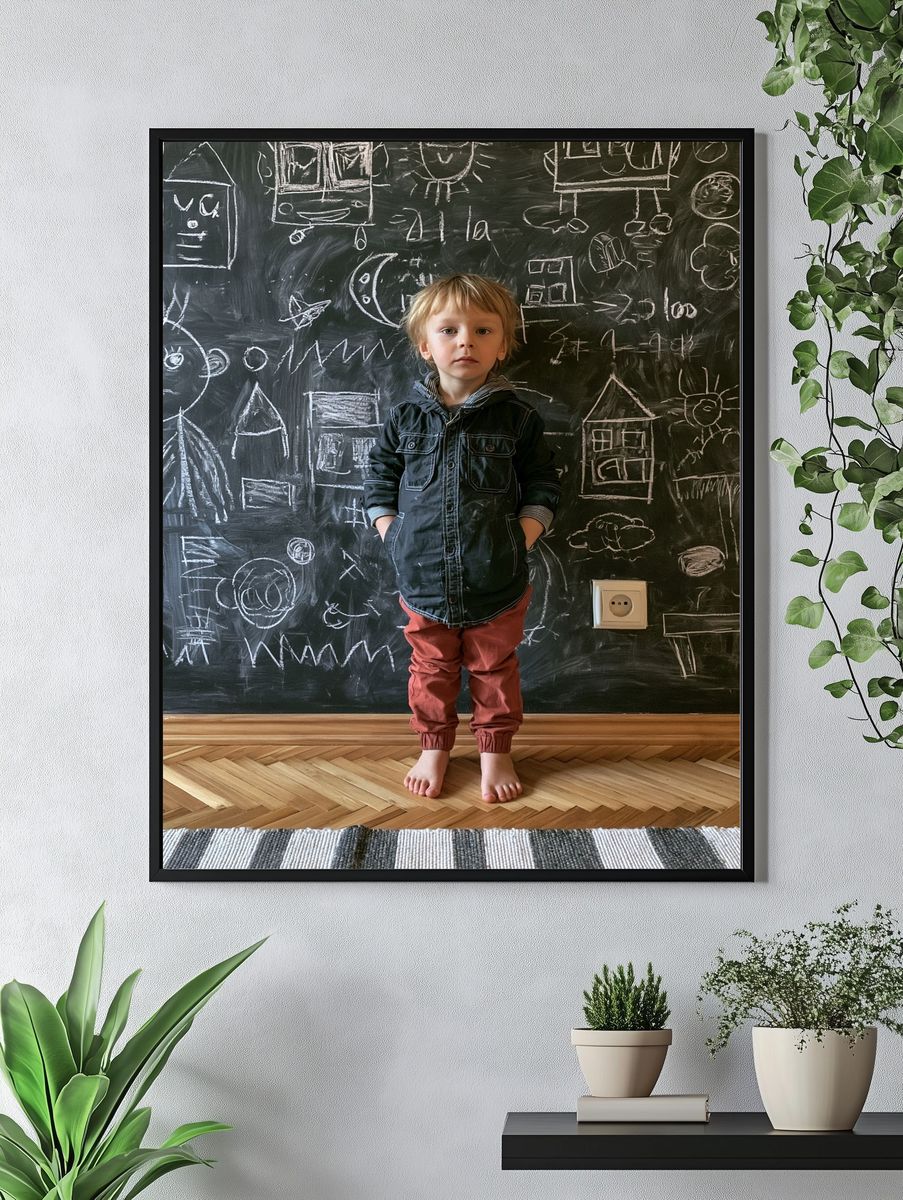 Child in Chalkboard Drawing Room Poster. — room view 4