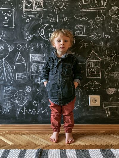 Child in Chalkboard Drawing Room Poster. poster