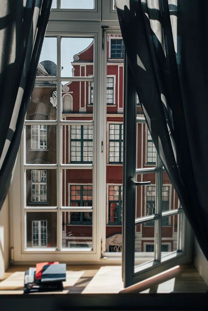 Window View of Colorful Buildings — Photography Print. poster — photography art