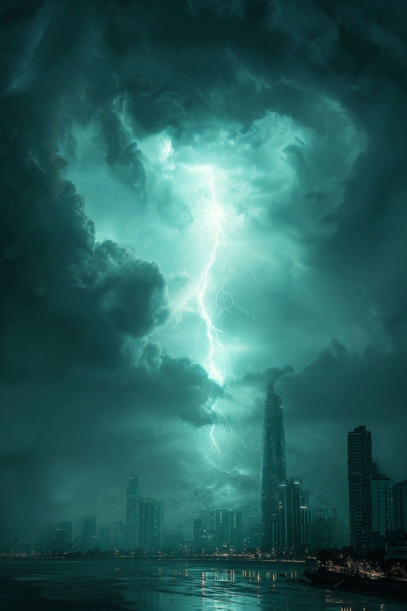 Stormy City Lightning Photography Poster. poster detail