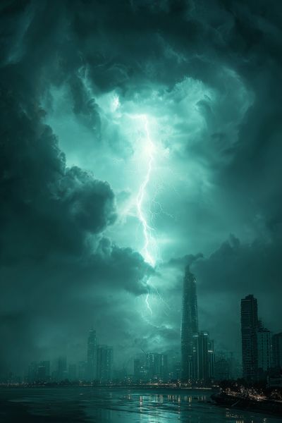 Stormy City Lightning Photography Poster. poster