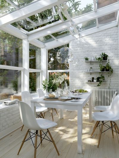 Bright Sunroom Dining Room Photography Print. poster print
