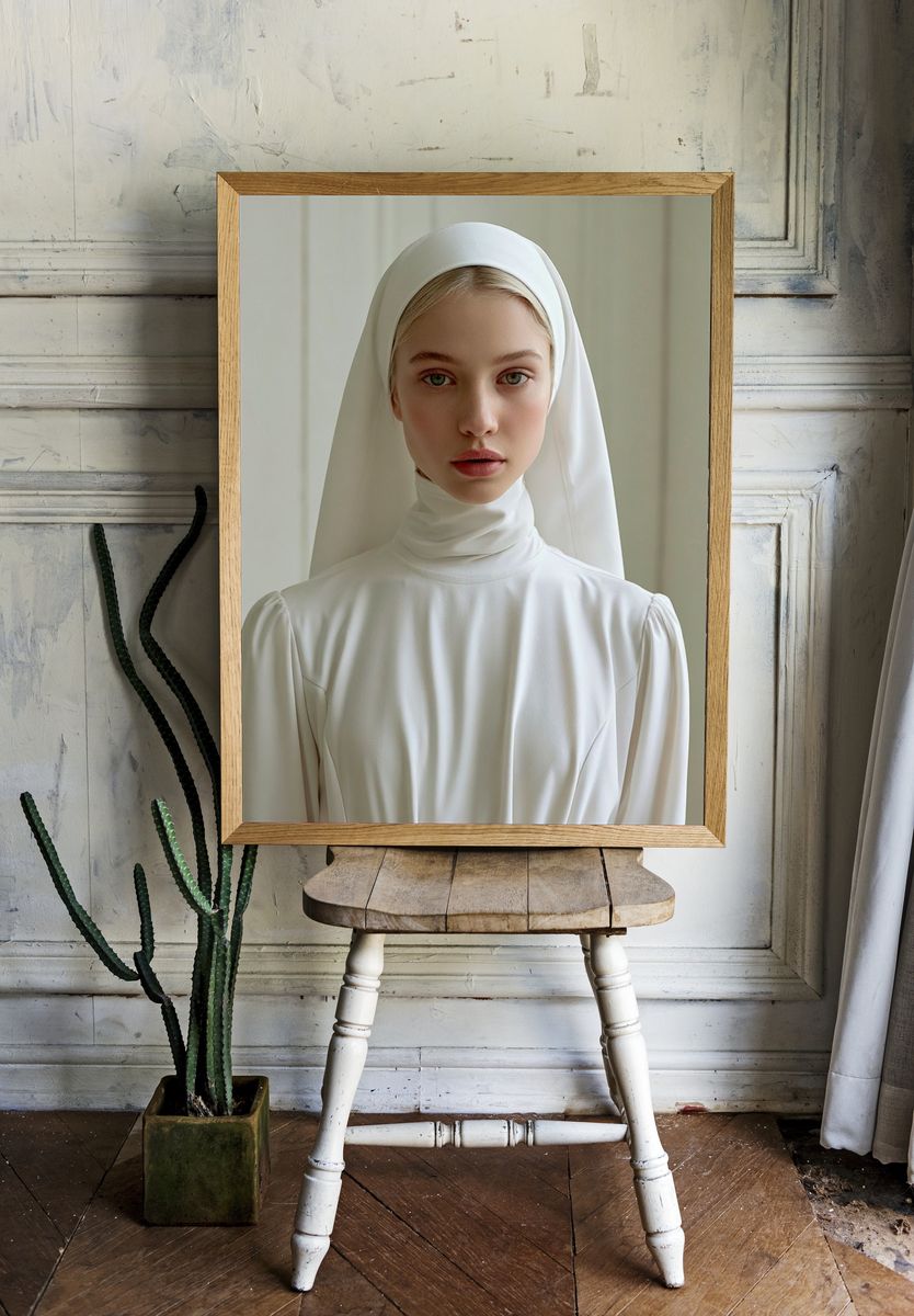 Serene White Portrait Poster. room preview