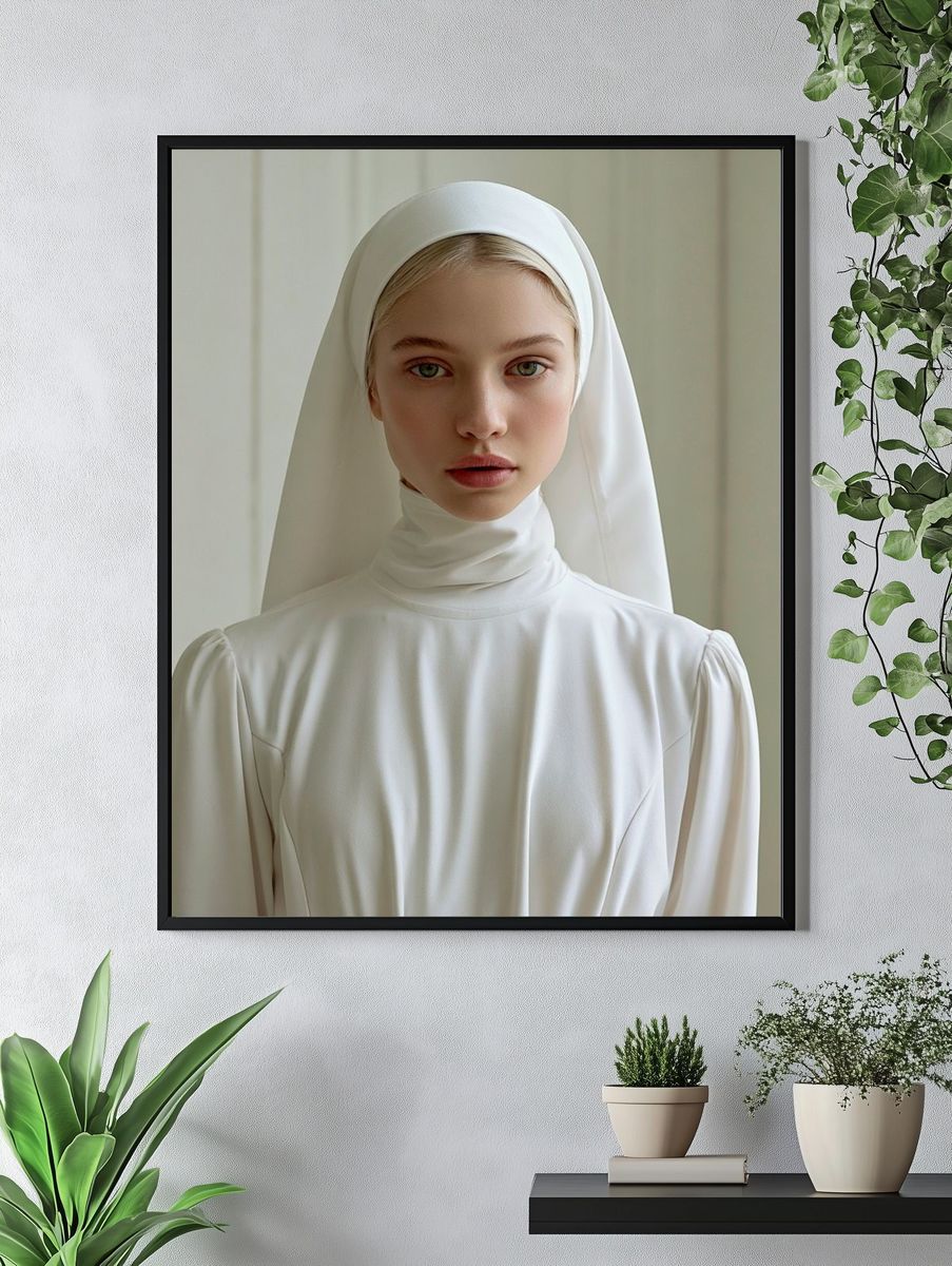 Serene White Portrait Poster. — room view 4